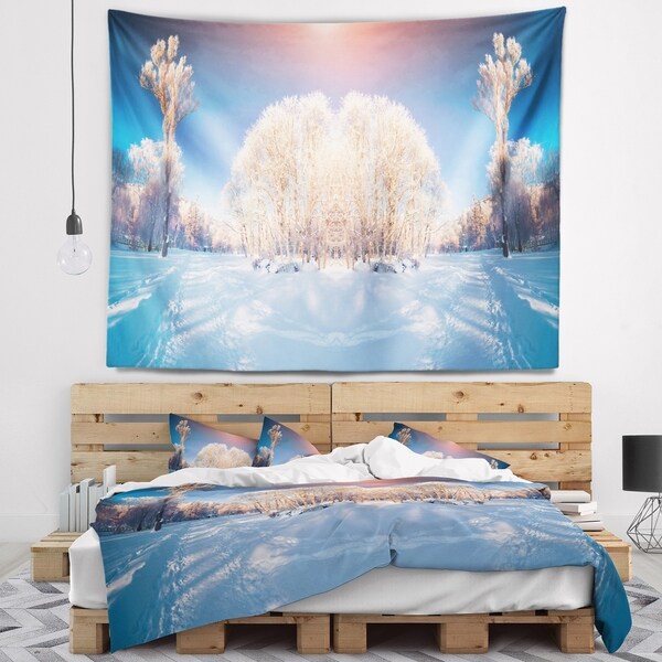 Designart 'Horizontally Flipped Winter Trees' Seashore Wall Tapestry