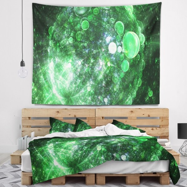 Designart 'Green Fractal Planet of Bubbles' Abstract Wall Tapestry
