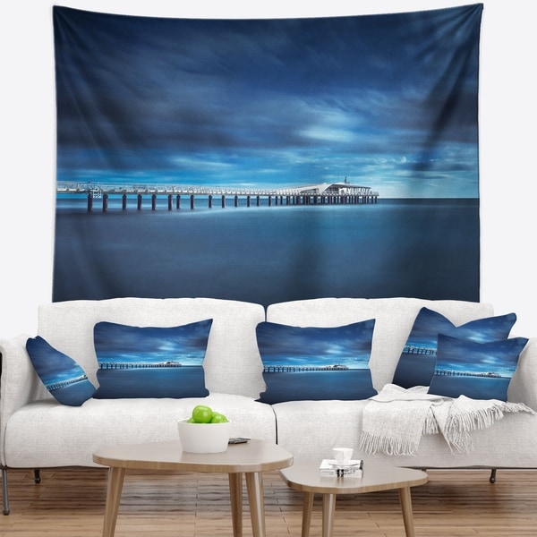 Designart 'Cloudy Sky Calm Blue Waters' Seascape Wall Tapestry