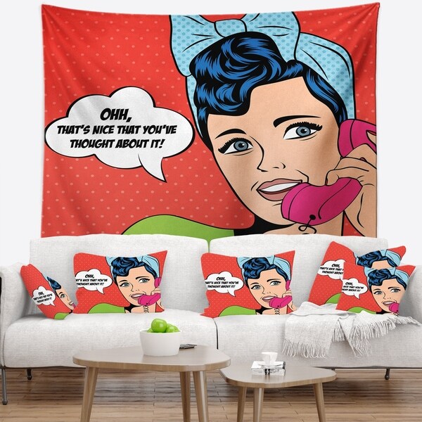 Designart 'Woman Talking on Phone' Abstract Portrait Wall Tapestry