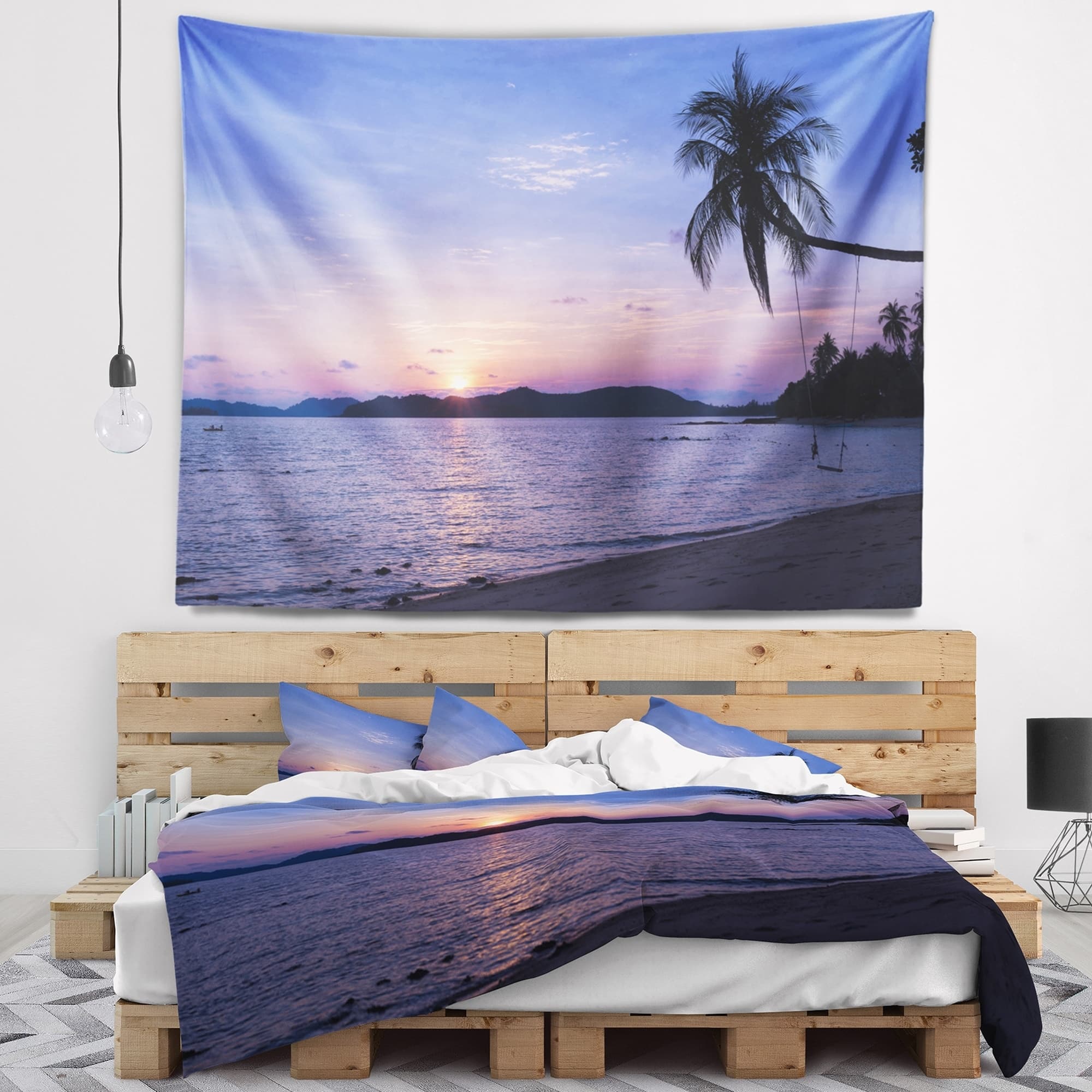 Designart 'Hanging Seat in Blue Sunset Beach' Modern Seashore Wall ...