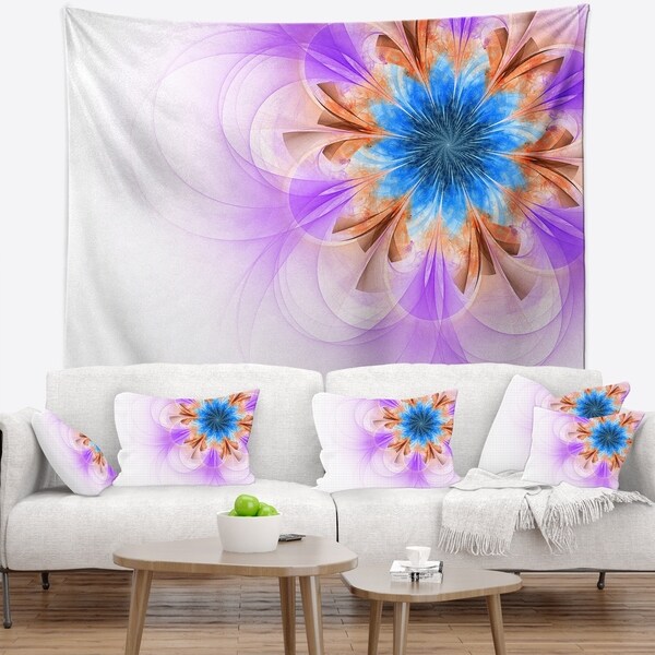 Designart 'Blue and Purple Symmetrical Fractal Flower' Floral Wall Tapestry