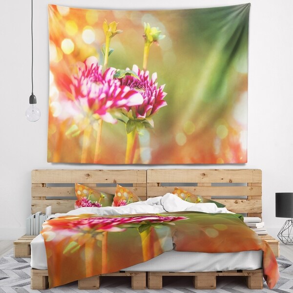 Designart 'Pink Flowers on Blurred Background' Flower Wall Tapestry