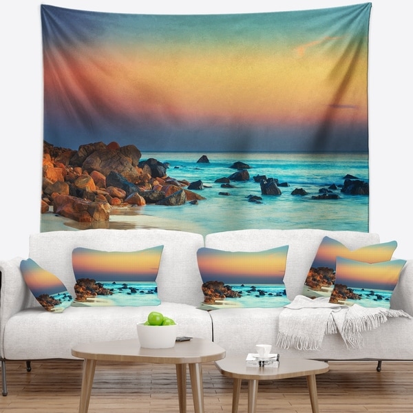 Designart 'Sunset Over Blue Sky' Seascape Photography Wall Tapestry