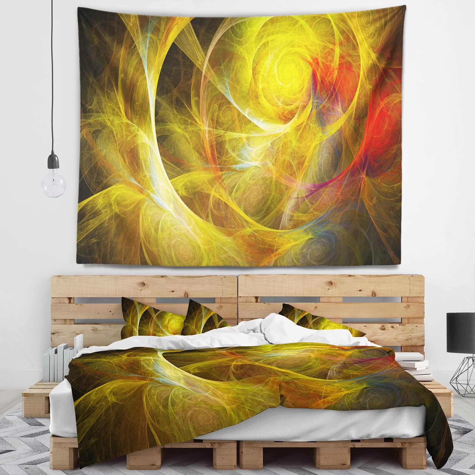 Designart 'Bright Yellow Stormy Sky' Abstract Wall Tapestry - Bed Bath ...