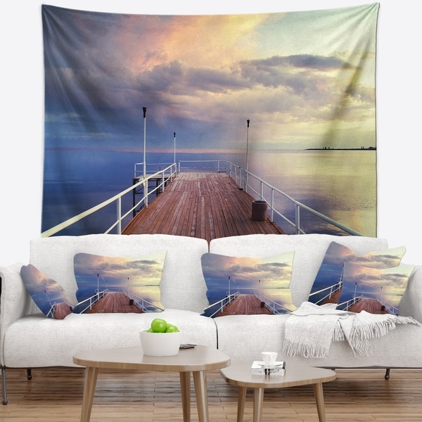Designart 'Pier Under Bright Sky' Seascape Wall Tapestry