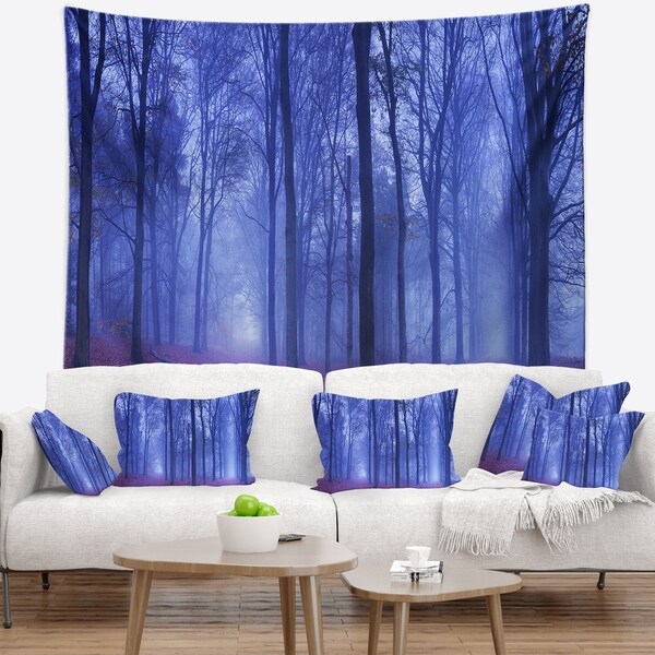 Designart 'Two Paths in Foggy Blue Forest' Landscape Wall Tapestry