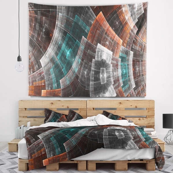 Designart 'Brown and Blue Fractal Flower Grid' Abstract Wall Tapestry