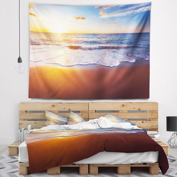 Designart 'Stunning Blue Waves and Brown Sand' Beach Photo Wall Tapestry