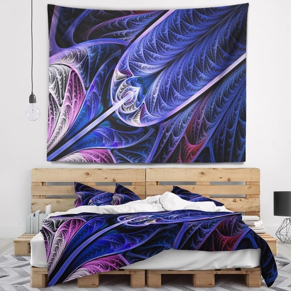 Designart 'Blue on Black Fractal Stained Glass' Abstract Wall Tapestry
