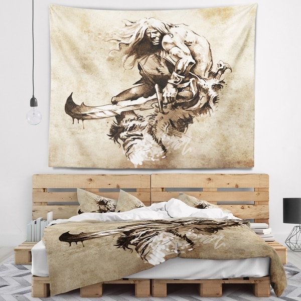 Designart 'Warrior Fighting Tattoo Art' Abstract Portrait Wall Tapestry