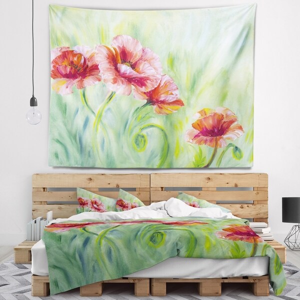 Designart 'Pale Red Poppies' Floral Wall Tapestry