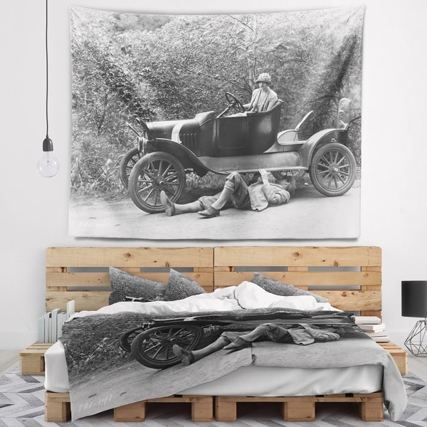 Designart 'Vintage Car Repair' Car Photography Wall Tapestry