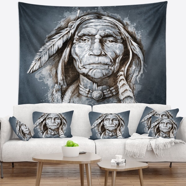 Designart 'Sketch of Tattoo American Indian' Portrait Wall Tapestry
