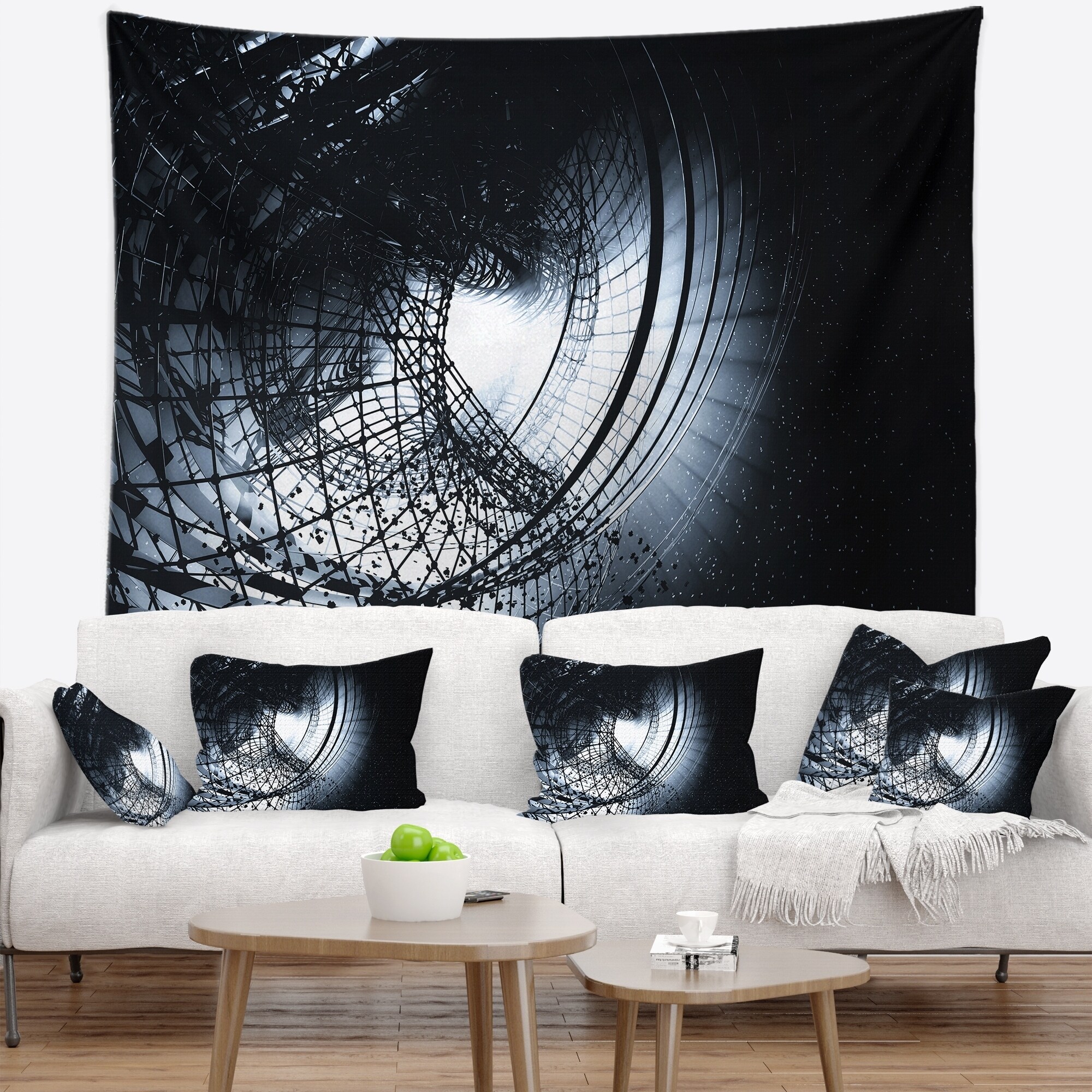 Designart '3D Abstract Art Black Spiral' Abstract Wall  Small