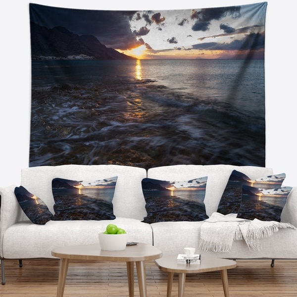 Designart 'Gloomy Sea Coast at Sunrise' Modern Seashore Wall Tapestry