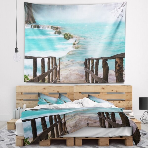 Designart 'Old Bridge into Mexico Waterfall' Seashore Wall Tapestry