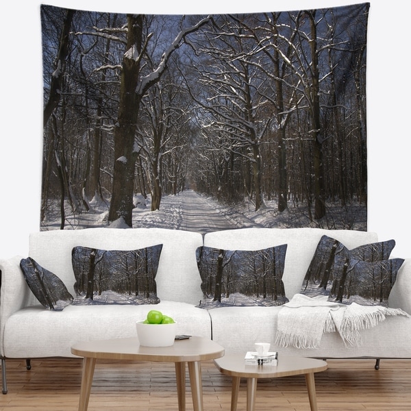 Designart 'Path on Sunny Winter Day in Park' Modern Forest Wall Tapestry