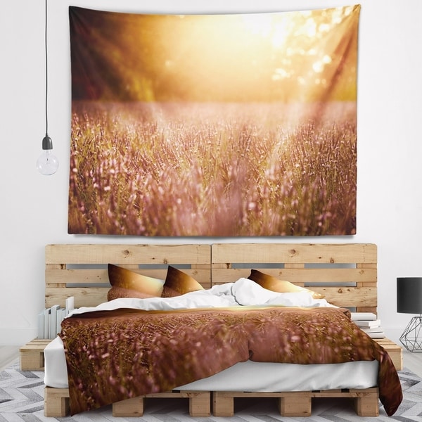 Designart 'Brown Tinged Lavender Field Sunset' Floral Wall Tapestry