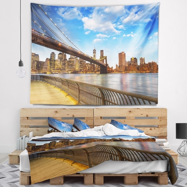 Designart 'Calm Sky Over Brooklyn Bridge' Cityscape Photo Wall Tapestry