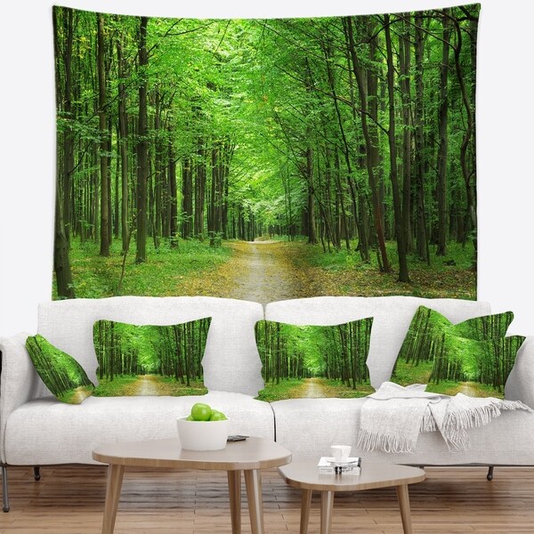 Designart 'Pathway in Green Forest' Landscape Photography Wall Tapestry