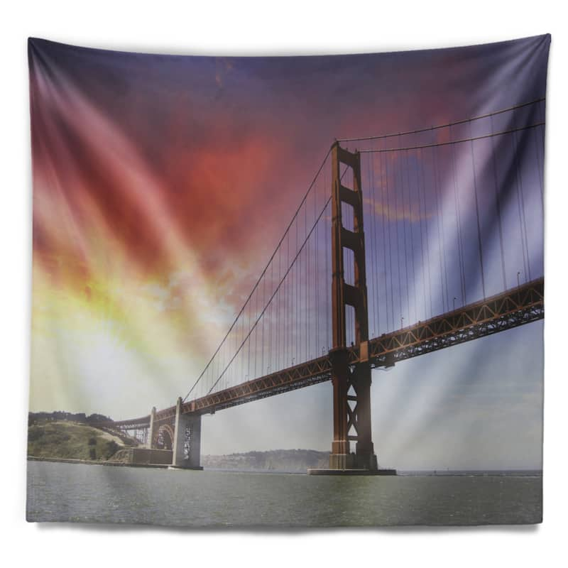 Designart 'gold Gate Bridge And Sky' Landscape Photo Wall Tapestry 