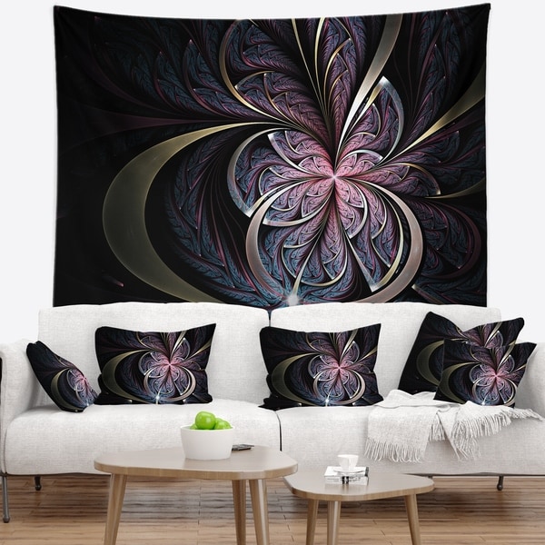 Designart 'Dark Blue Fractal Butterfly Flower' Floral Wall Tapestry