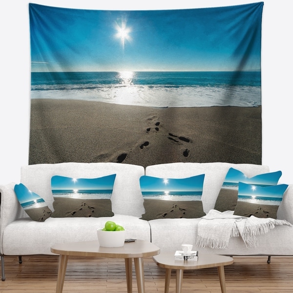 Designart 'Blue Sea and Footprints in Sand' Seascape Wall Tapestry