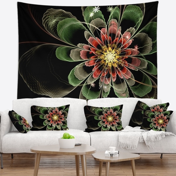 Designart 'Abstract Green Fractal Flower' Floral Wall Tapestry