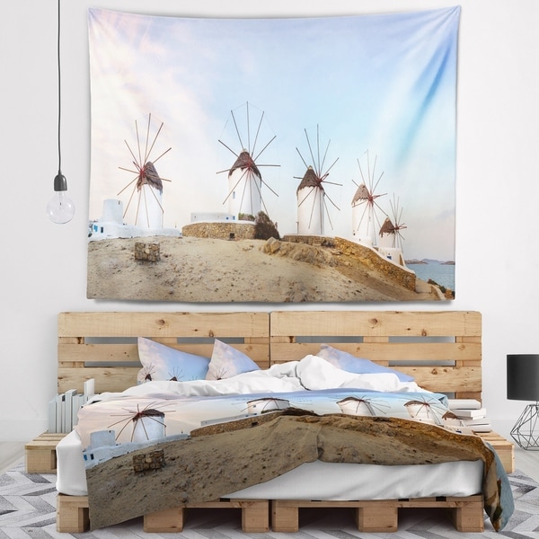 Designart 'Traditional Greek Windmills Panorama' Landscape Wall Tapestry