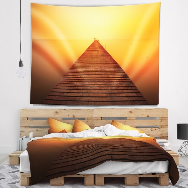 Designart 'Old Wooden Bridge into Infinity Sea' Pier Seascape Wall Tapestry
