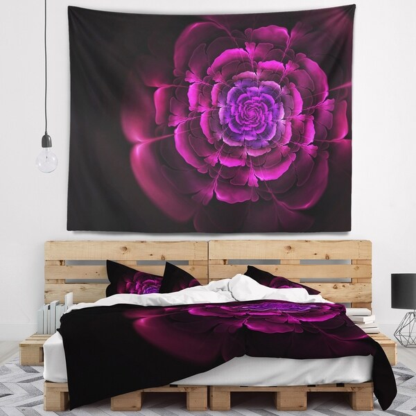 Designart 'Fractal Purple Rose in Dark' Floral Wall Tapestry