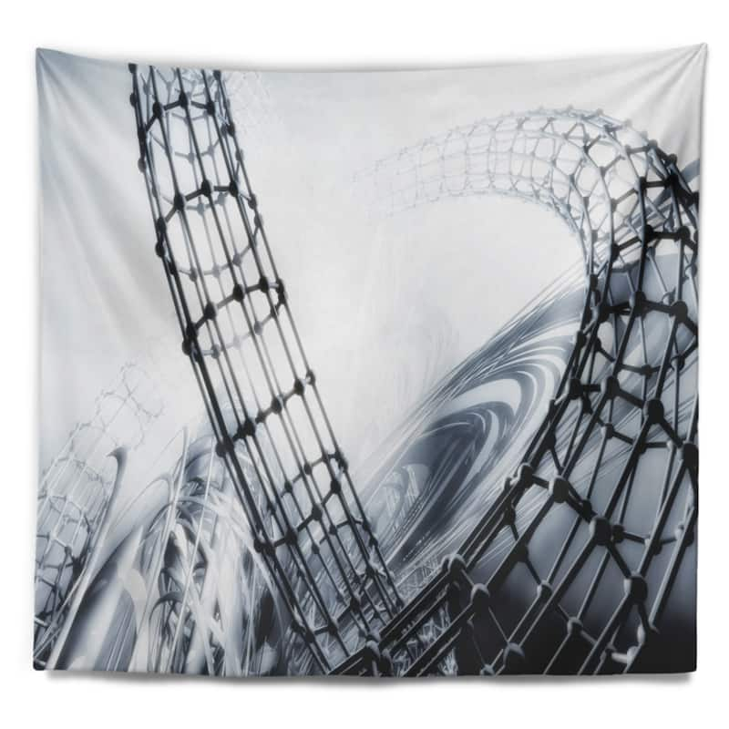 Designart 'Fractal 3D Black White Design' Contemporary Wall Tapestry ...