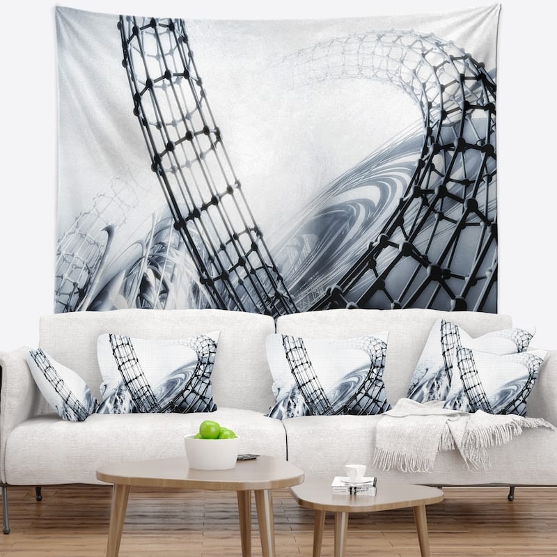 Designart 'Fractal 3D Black White Design' Contemporary Wall Tapestry ...