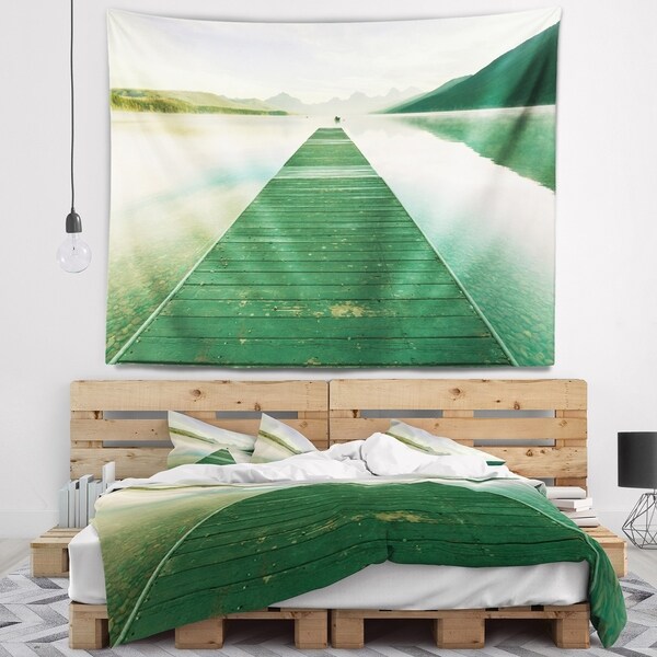 Designart 'Green Wood Pier At Glacier Park' Seashore Wall Tapestry