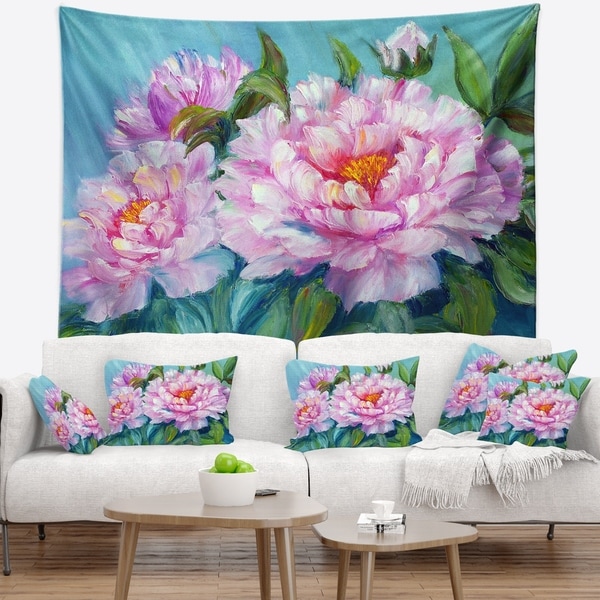 Designart 'Pink Peonies' Floral Wall Tapestry