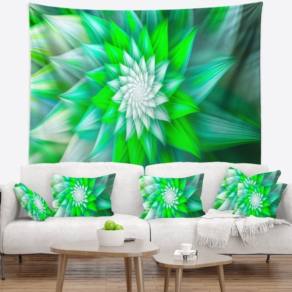 Designart 'Large Green Alien Fractal Flower' Floral Wall Tapestry