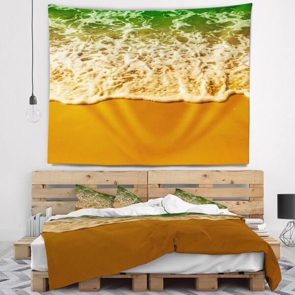 Designart 'White Waves from Green Beach Waters' Seascape Wall Tapestry