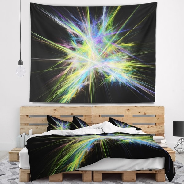 Designart 'Yellow Blue Chaos Multicolored Rays' Abstract Wall Tapestry