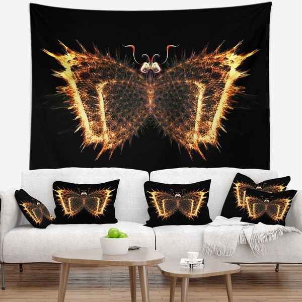 Designart 'Fire Fractal Butterfly in Dark' Abstract Wall Tapestry