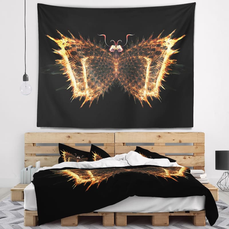 Designart 'Fire Fractal Butterfly in Dark' Abstract Wall Tapestry - Bed ...