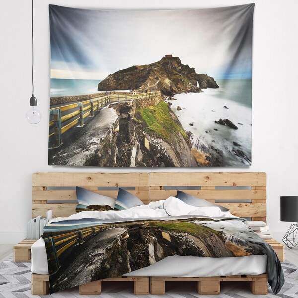 Designart 'Path to Cape and Chapel in Spain' Seashore Photo Wall Tapestry