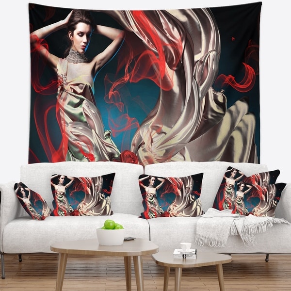 Designart 'Woman in Long Fairy Dress' Abstract Portrait Wall Tapestry