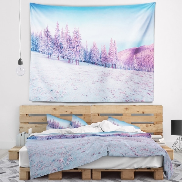 Designart 'Winter Sunrise in Mountains' Landscape Photography Wall Tapestry