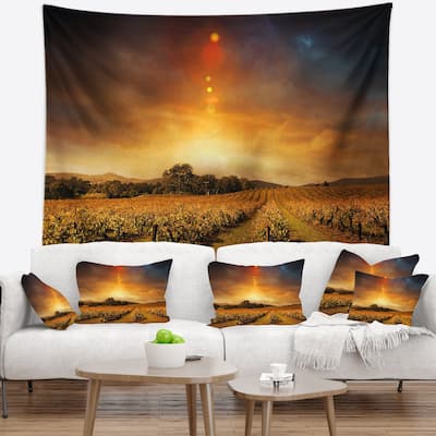 Designart 'Yellow Autumn Vineyard Sunset' Landscape Wall Tapestry