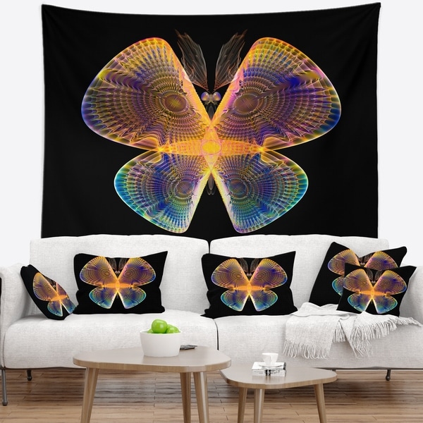 Designart 'Blue Yellow Fractal Butterfly in Dark' Abstract Wall Tapestry