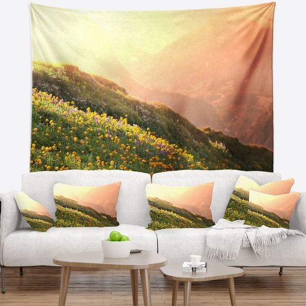 Designart 'Flowering Mountain Meadow View' Landscape Wall Tapestry
