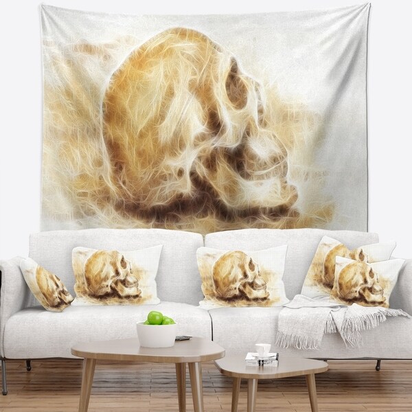 Designart 'Skull on Paper Fractal Effect' Contemporary Wall Tapestry