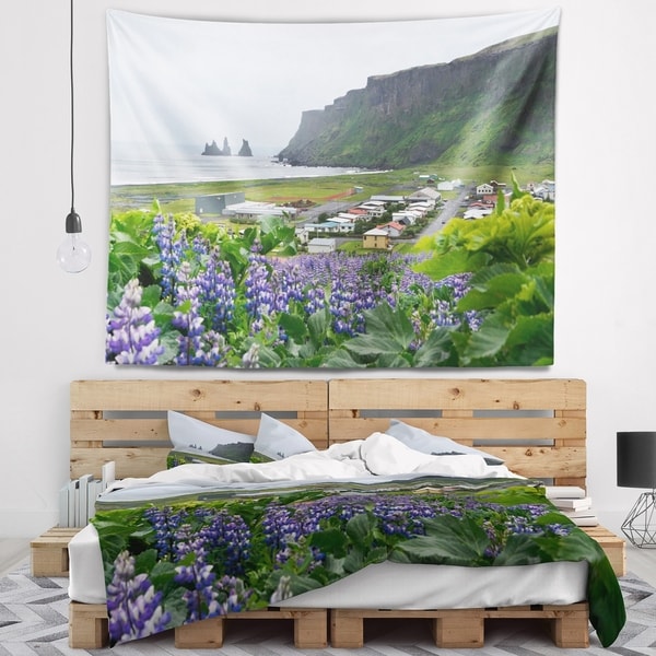 Designart 'Icelandic Town Vik' Landscape Photography Wall Tapestry