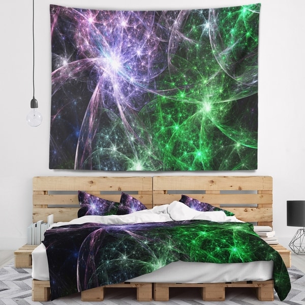 Designart 'Green Purple Colorful Fireworks' Abstract Wall Tapestry